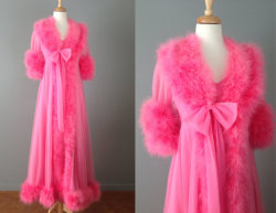 satinworshipper: 1960s Hot pink marabou peignoir set by OffBroadwayVintage