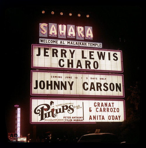 vintagelasvegas:  Sahara, June 1976. Jerry Lewis, Charo, comedians