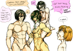 azulsketches:  levi/the frowning titan is too scared of armin/the