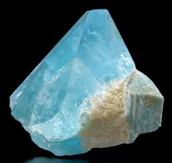 mineralists:  Deep Sky-Blue Topaz crystal with attached Amazonite.