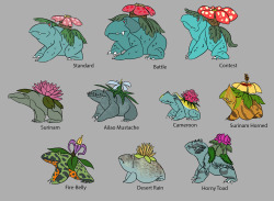 nmzuka:  Venusaur variants!Top row are the body variants and