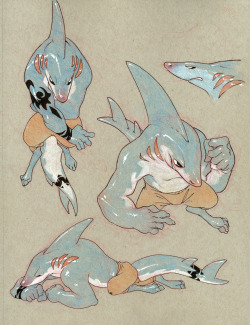 merelyafluke:  Doodles of a shark man.