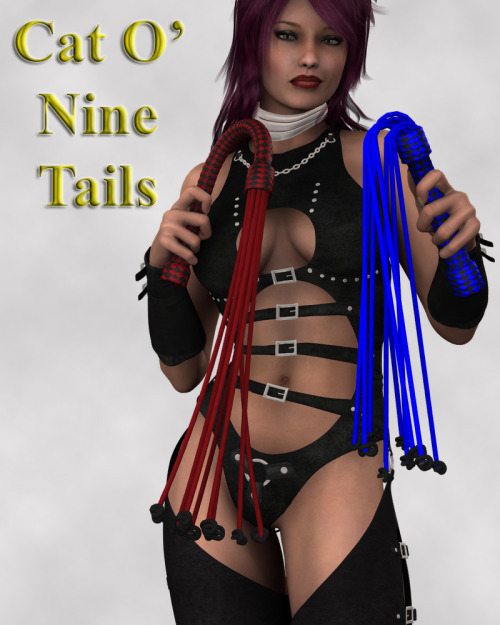 New whips with poses for your V4 and M4 by Succubusart! Used by the British Royal Navy, the original Cat O’ Nine was made from  rope. These modern versions are made with woven leather handles and  knotted cord tails. Check the link! Cat O Nine Tailshttp:/