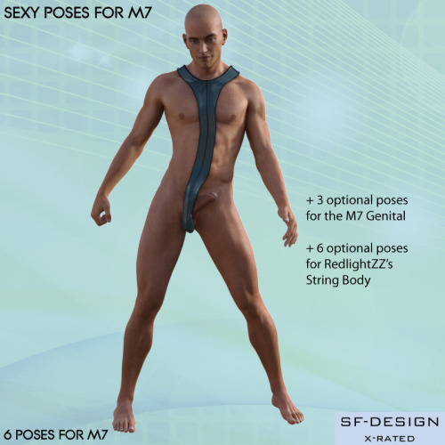 6 sexy poses for M7 by SFD! 3 poses for the M7 Genital  and 6 poses for RedlighZZ’s cool String Body for G3M. What a day! We just posted the String Body product today! Try em’ both out! These poses are 30% off until 1/24/2016. The poses were