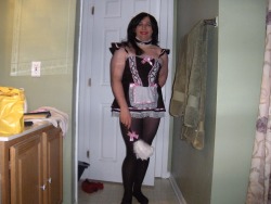 I love how HAPPY this sissy looks in her French Maid uniform.