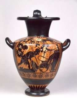 archaicwonder:  Achilles Drags Hector:  Black-Figure Hydria