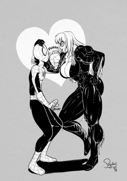 pegius:  Inktober 2017 Day 4 - Black Cat  Black Cat and Spidey.Hi-res