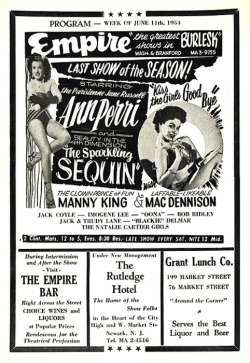 June 1954 program ad for the ‘EMPIRE Burlesk Theatre’, featuring: