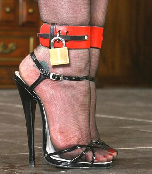 Sexy feet, ultra high heels sandals in bondage