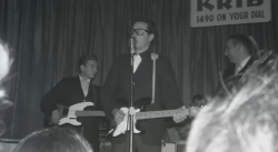 oldshowbiz:  Waylon Jennings on the left, backing up Buddy Holly