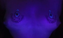 whiteslut4bbc:  My tit tats r blacklight responsive too! I wanna