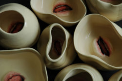 from89:  Ceramic tableware with mouths (by Ronit Baranga) 