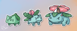 cawbird: Bulbasaur family as chibi stickers