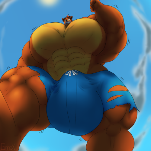 growing-grinex:Inkathon commission for Mekal from FA of Crash Bandicoot being huge and beefy and still getting larger, though at least he seems to be enjoying it.