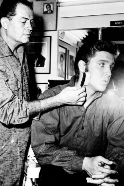 vinceveretts: Elvis Presley gets made up for his first appearance