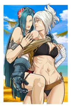 exiled-by-choice:  Riven and Irelia drawn by Uger   Commissioned