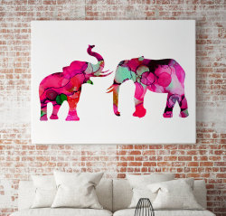 canvaspaintings:  Pink Elephants Watercolor Illustration - Art