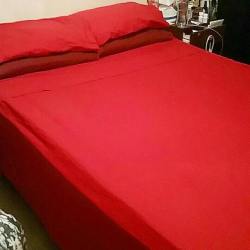 Them fresh, new sheet feels. 😍  #freshsheets #bed #red #redsheets