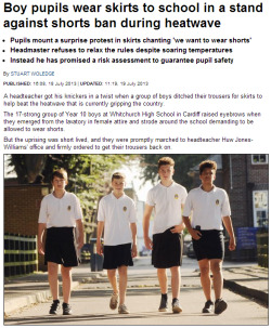 youknowyourebritishwhen:  Boy pupils wear skirts to school in