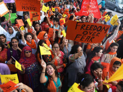 npr:  We were hundreds of women, marching on the streets of Karachi,