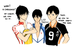 poopyuu:  Black haired characters that love their sports. So