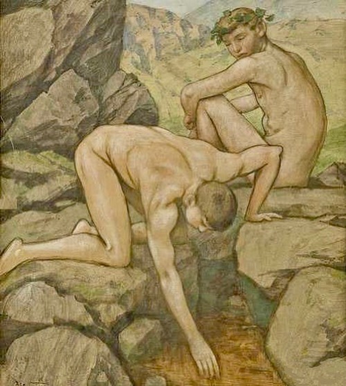 antonio-m:  Hans Thoma, Zwei Knaben an einer Bergquelle (Two