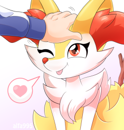 alfa995:Braixen’s been a good girl so she gets some head pats.