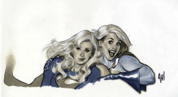 comic-book-ladies:  Supergirl & Power Girl by Adam Hughes