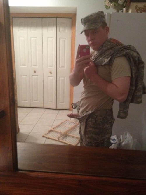 straightboyselfpics:  Cole Cole wears his uniform with pride. This aspiring recruits father and grandfather served in the military and is ready for his turn. He slowly removes each piece of his uniform to reveal a throbbing dick begging to be serviced.