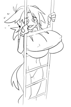 ipaiwithmylittleeye:Lass getting even more stuck on a ladder.