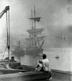 hauntedbystorytelling:  A ship on the Thames by unknown photographer,