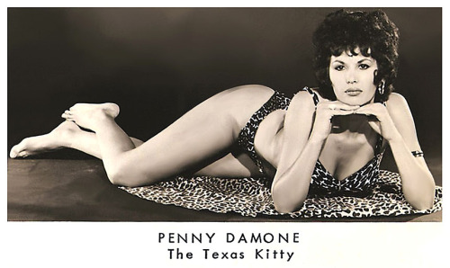 Penny Damone      aka. “The Texas Kitty”.. Promo postcard dated from August of ‘64..