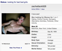 PROFILE SPOTLIGHT (Straight Male): Zach is young, hot, and horny.
