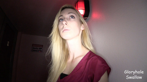 Lexi is a California blonde and they say that blondes have more fun so taking her to the Gloryhole was a good test of that theory. She’s obviously an experienced cock sucker but didn’t have a lot of experience swallowing cum, especially from