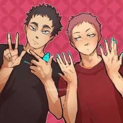 stardustedcanvas:    Matsuhana!Hanamaki looks gr8 in nailpolishhh