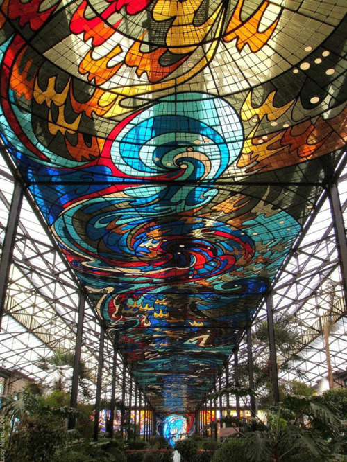 Invite the light  (Cosmovitral in Toluca, Mexico, is a botanical garden embellished with stained glass murals. Originally built 1910 as a market, which closed in 1975, Leopoldo Flores subsequently convinced the city government to convert it into an art