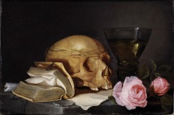 blackpaint20:  A Vanitas Still-Life with a Skull, a Book and