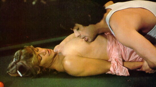 With David Morris during the infamous pool table scene in Insatiable (1980). Read about it here.