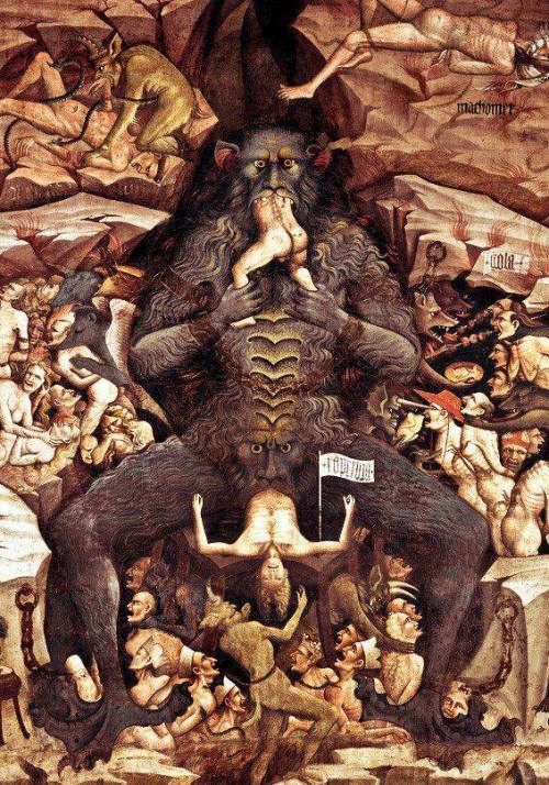 colin-vian:  Hellish detail from the Inferno by Giovanni da Modena {ca.1410}.  Alchemical wisdom