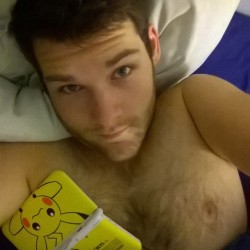 blackout3890:  Lazy morning with Pikachu 😊 #nipslip #gay #hairychest