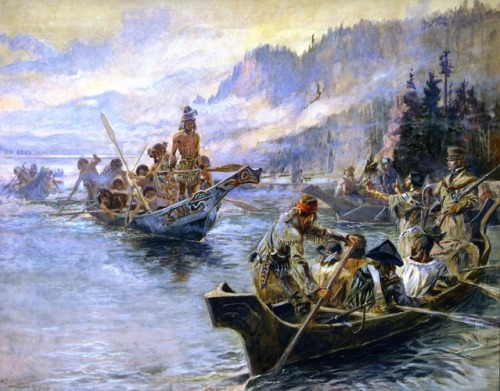 artist-charles-russell:Lewis and Clark on the Lower Columbia,