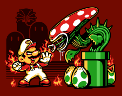 aliensandpredators:  Mario vs Xeno Piranha plant by HarebrainedDesign