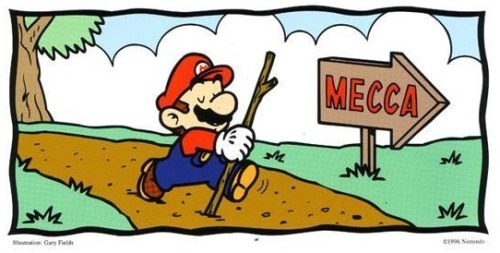 iamtallandthin: suppermariobroth:  From a set of Mario quiz cards.   super Hajj brothers  Just look at him, he’s about to wreck shit down there.