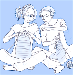 zu-art:  Knitting lessons with Hanji-san and Levi-heichou 