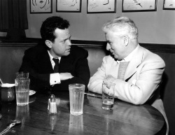 historicaltimes:  Orson Welles and Charlie Chaplin having a lunch