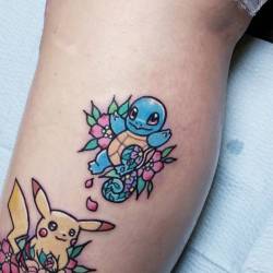 cutelittletattoos:  Kawaii style squirtle tattoo on the calf.