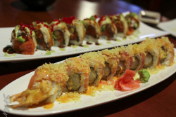 ilufood:  WVU Roll Shrimp Tempura Roll w/Salmon, Tuna, White