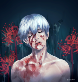 kyunpoo:  idk man i just wanted to paint kaneki with blood running