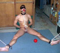 maleslavetrainer:  A third from my private collection: a very eager young slave who enjoyed cock and ball pain learns how I play “Bowling for Gonads,” a title I stole from Etienne’s “A Trip to Leather Land.” But, when the bocci ball hit those
