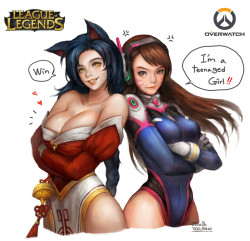 borealisowl:  LOL vs OVERWATCH, Jinx + Harley Quinn, Overwatch,